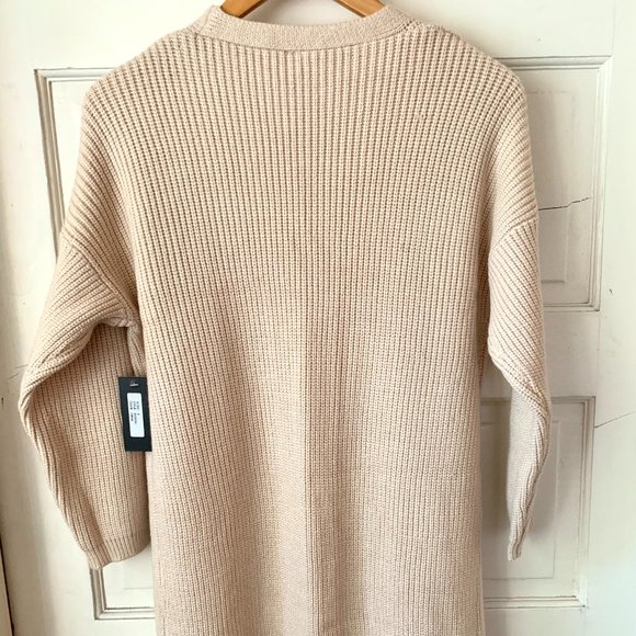 Lapis Oversized Long Cream Embroidered Knit Sweater Size Small - Picture 6 of 7